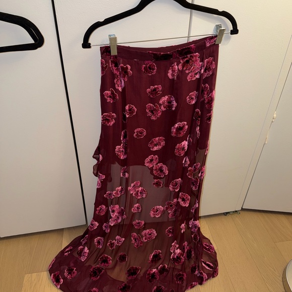 For Love And Lemons Burgundy Floral High-Low Skirt